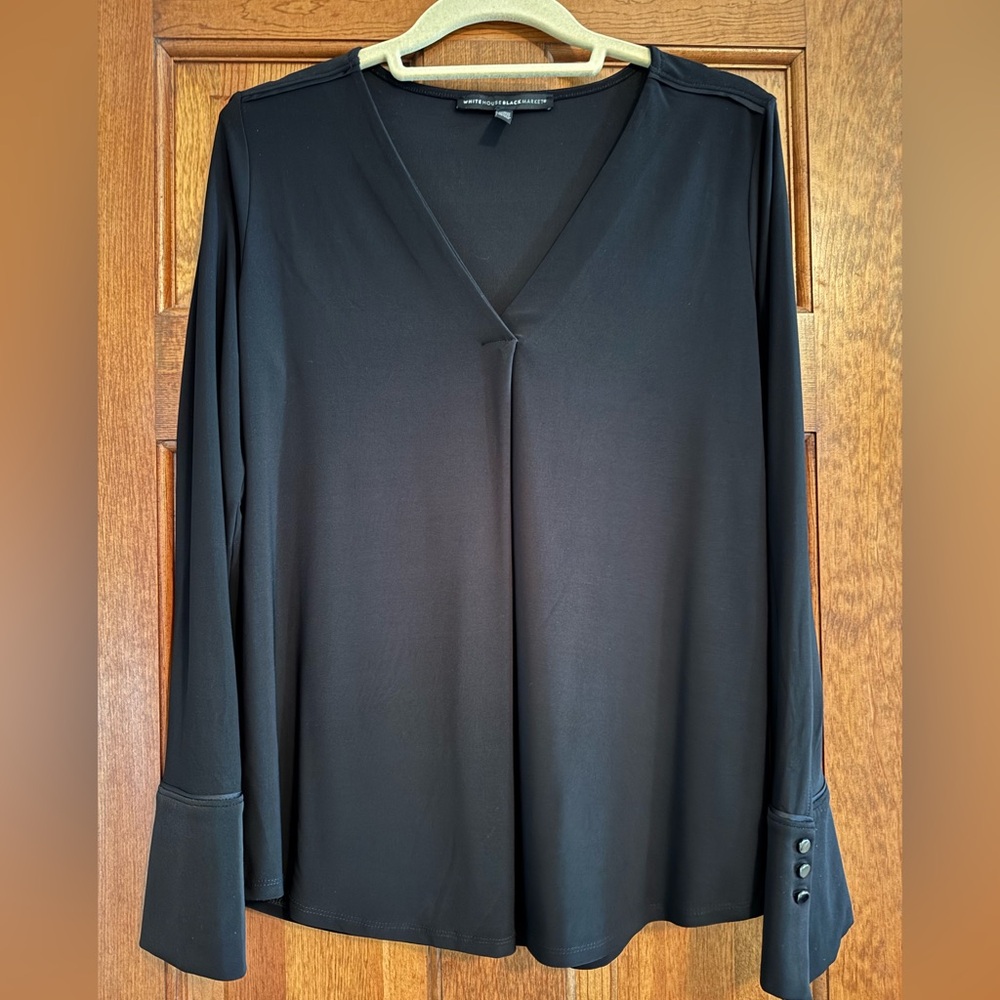 WHBM Elegant Black V-Neck Blouse size Small